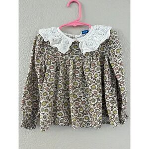 Mayoral Girls Brown Floral Top Eyelet Lace Collar Long Sleeve Top Size 4 104cm